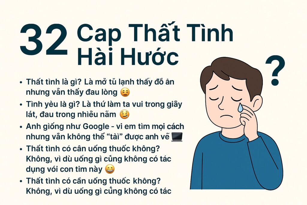 32 caption status thất tình hài hước kèm emoj